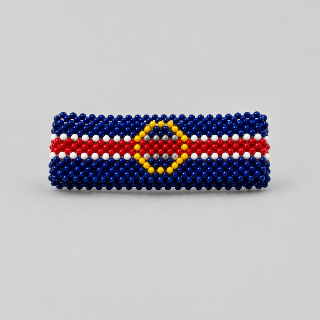 Handmade Cape Verde flag beaded bracelet in blue, white and red with yellow stars