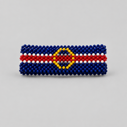 Handmade Cape Verde flag beaded bracelet in blue, white and red with yellow stars